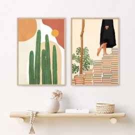 Wall Art Canvas Painting Abstract Boho Girl Book Nordic Posters And Prints Monstera Agave Cactus Wall Pictures For Living Room