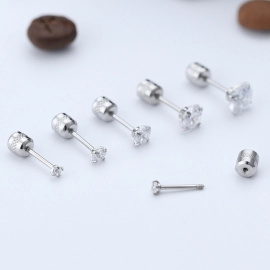 Fashion 1 Pair 2-6mm Stud Earrings Women Hypoallergenic Double Round Cubic Zirconia Stainless Steel Women Earrings High Quality