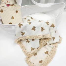 Bear Pattern Baby Cotton Muslin Blanket Infant Swaddling Babies Bedding Accessories Baby Swaddle Wrap Baby Blankets Newborn