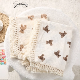 Bear Pattern Baby Cotton Muslin Blanket Infant Swaddling Babies Bedding Accessories Baby Swaddle Wrap Baby Blankets Newborn